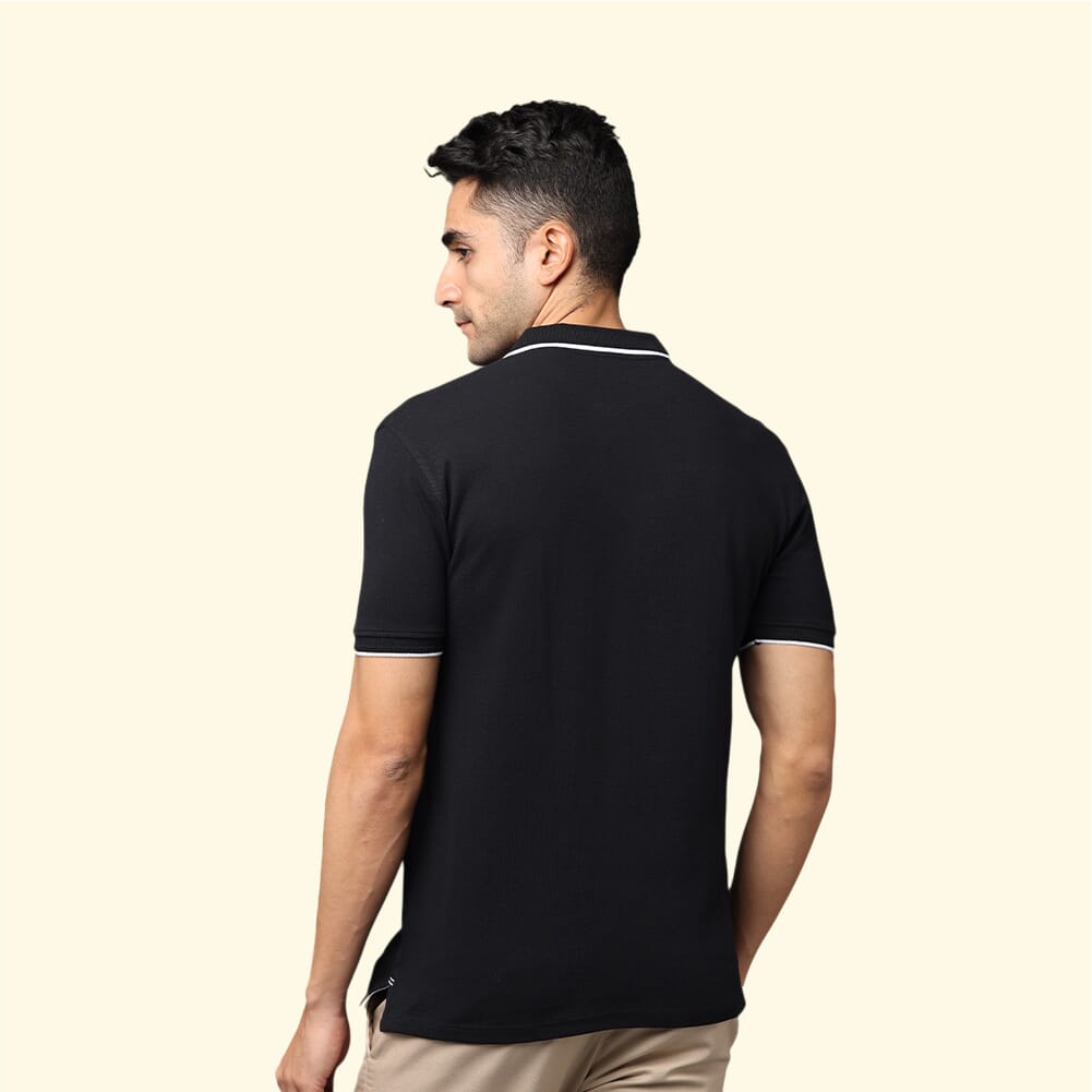 Greys&Blues Pima Collar T-Shirt- Black with White